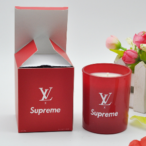110克外噴紅色玻璃杯香薰蠟燭，彩盒包裝（可定制logo）